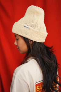 Long Beanie Natur Weiss